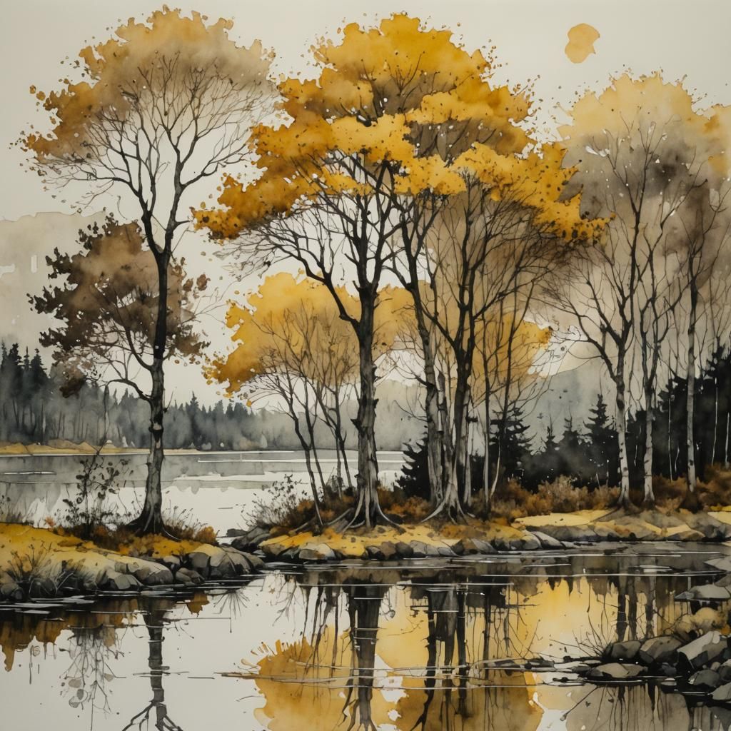 Monochrome Landscape in Watercolor Style