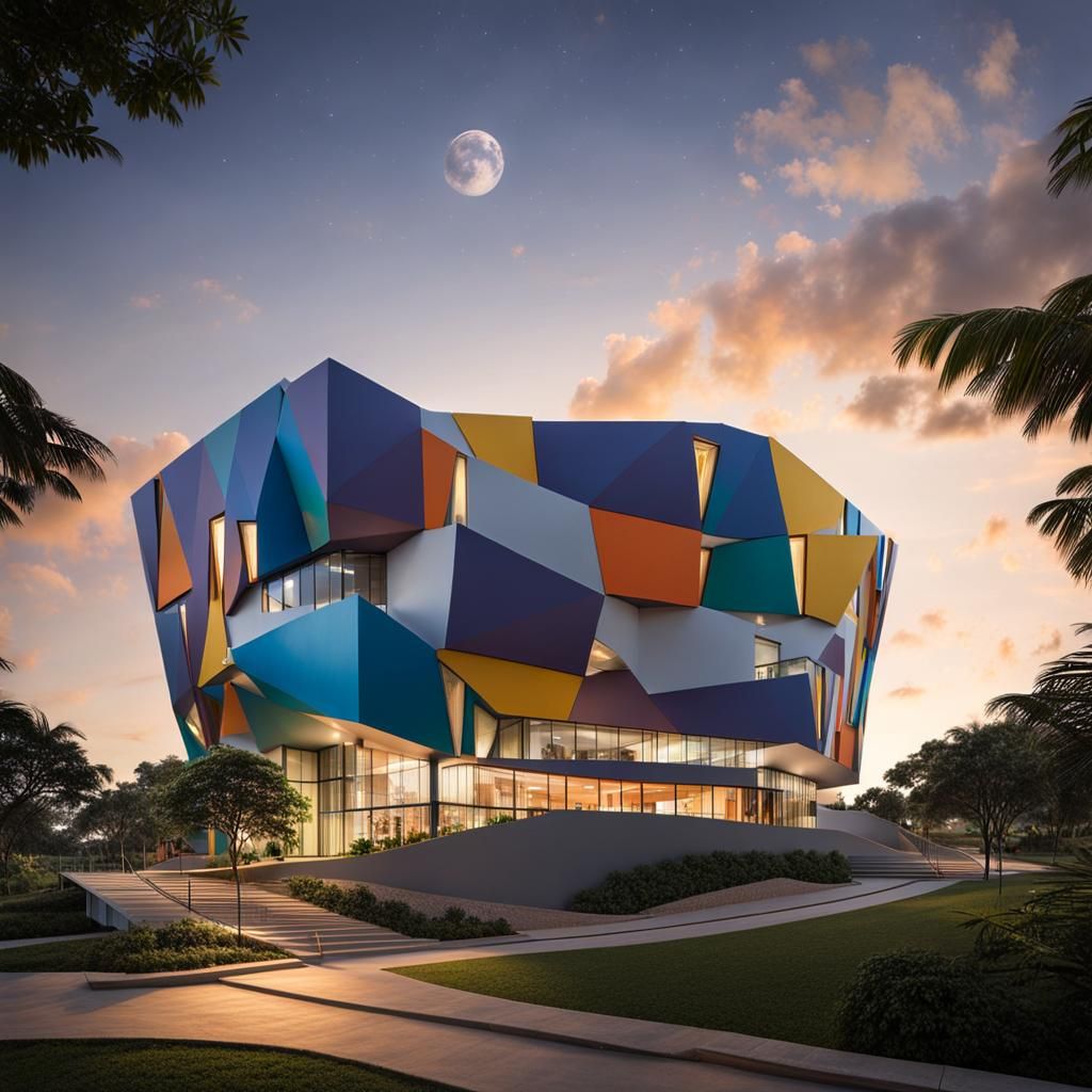 Modern School Facade Inspired by Universe Theme