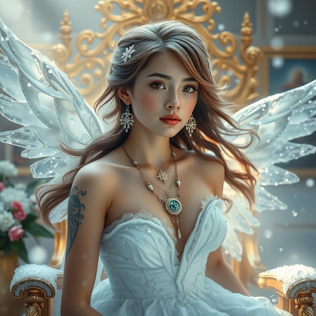 Snow Angel Princess in Fantasy Throne Room