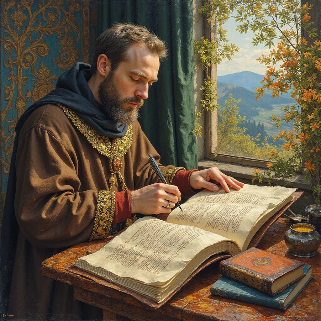 Dreamy Medieval Manuscript Illumination in Impressionist Sty...