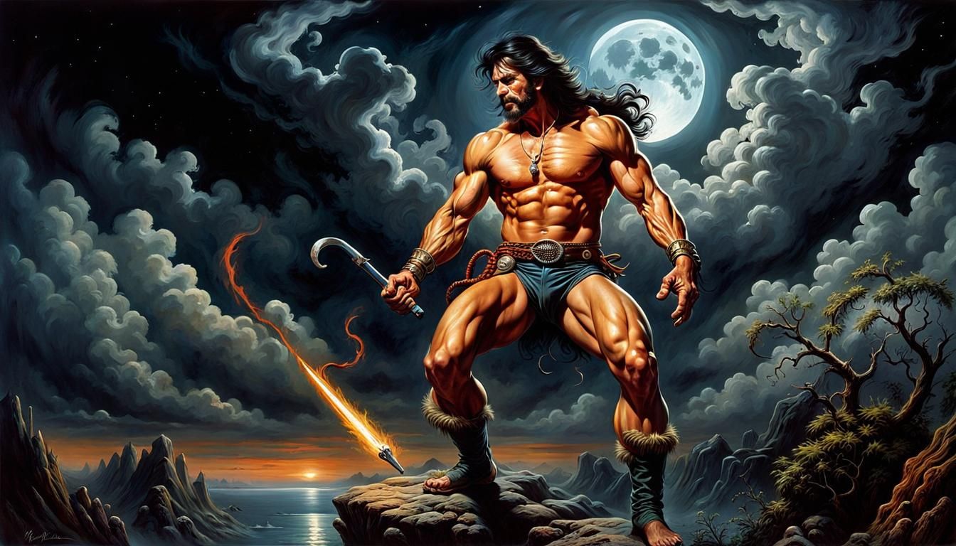 Dark Horror Scene in 80s Airbrush Style