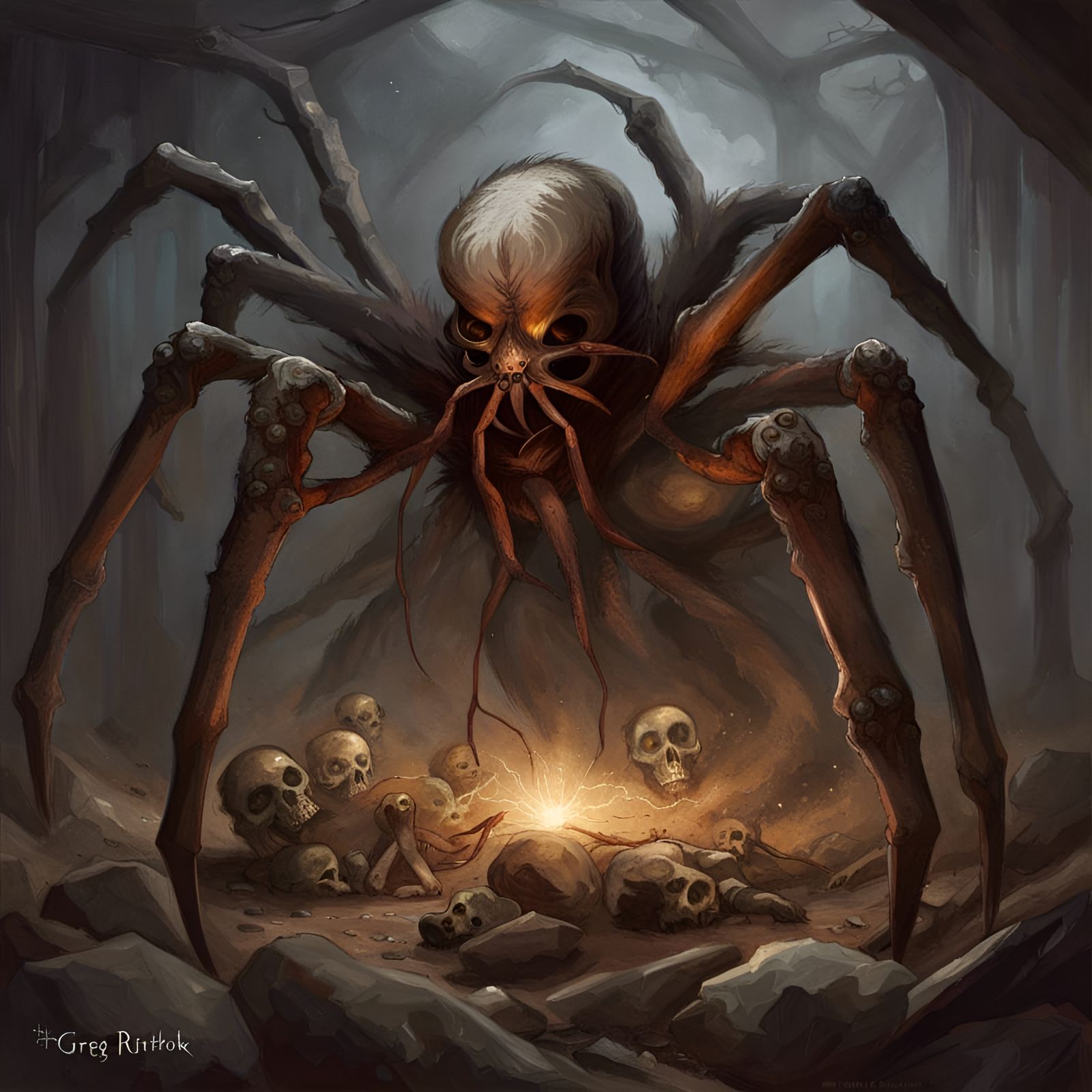 Giant Demon Spider in Web of Human Remains
