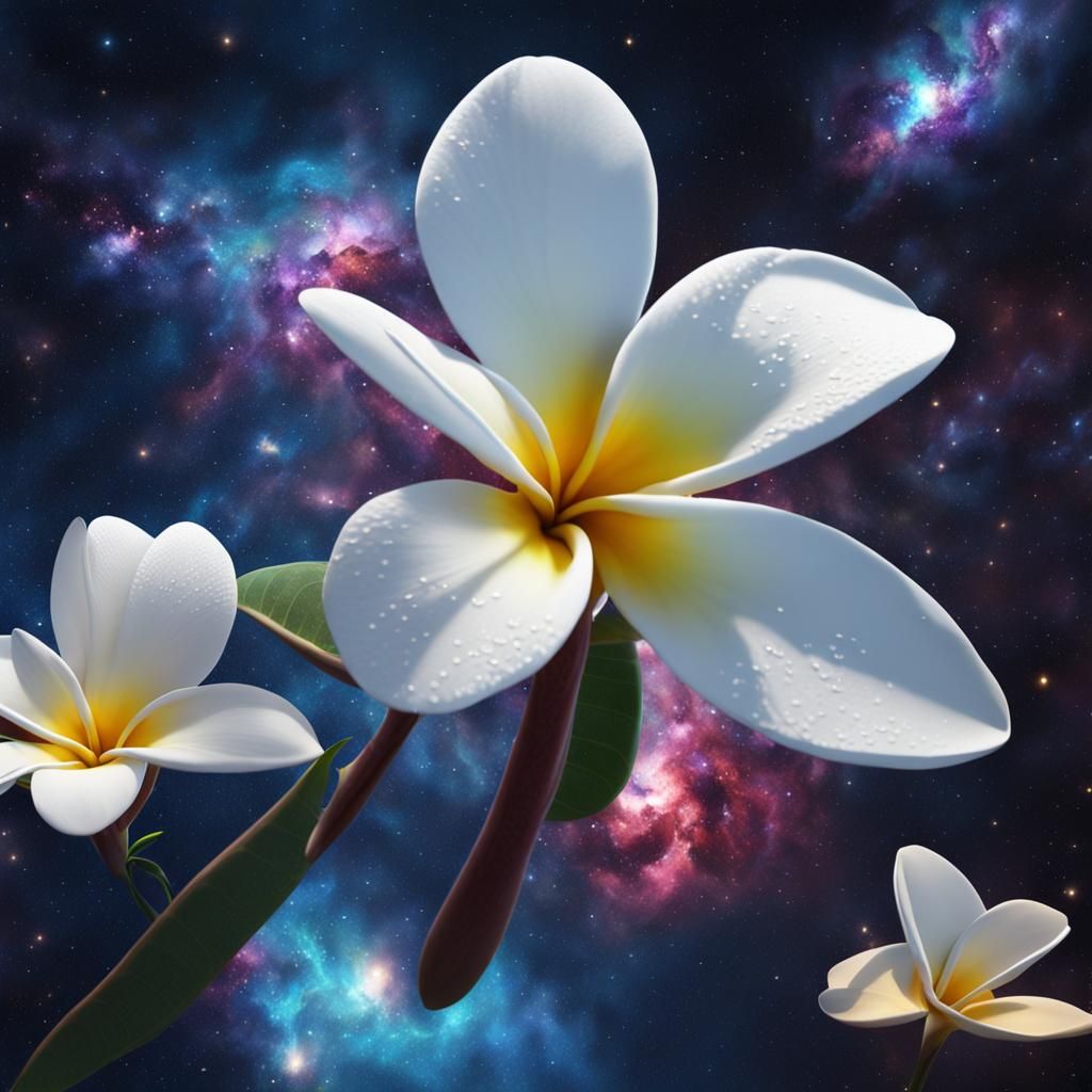White Frangipani Flower in Nebula Galaxy