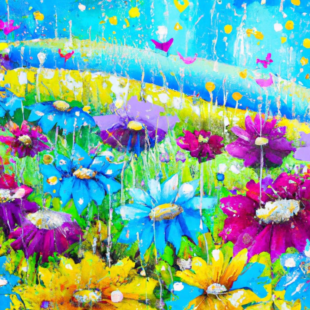 Colorful Flower Hill in Graffiti Art Style