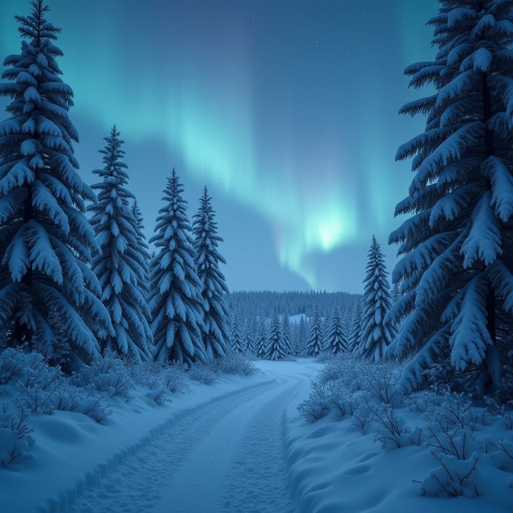 Ethereal Aurora Illuminates Snowy Conifer Forest