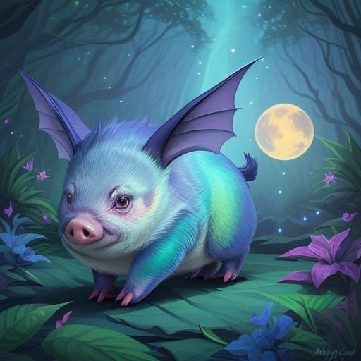 Whimsical Pixie Pigbat Soars Through Enchanted Forest