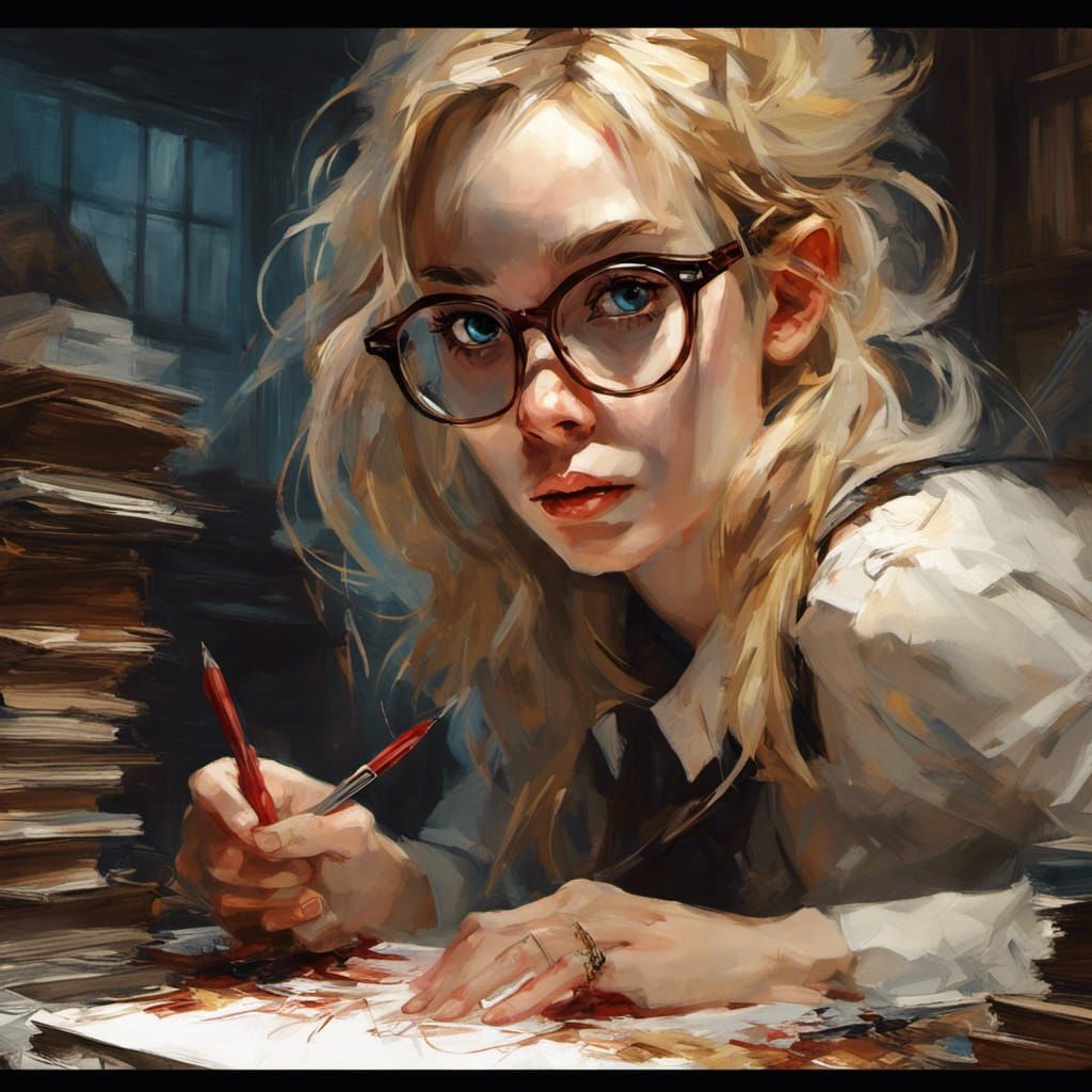 Blonde Secretary Portrait in Gothic Photorealistic Style
