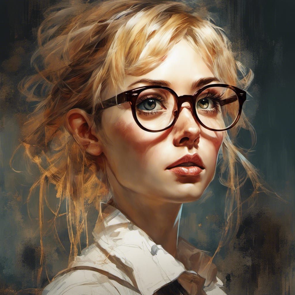 Secretary with Blonde Hair and Big Eyes