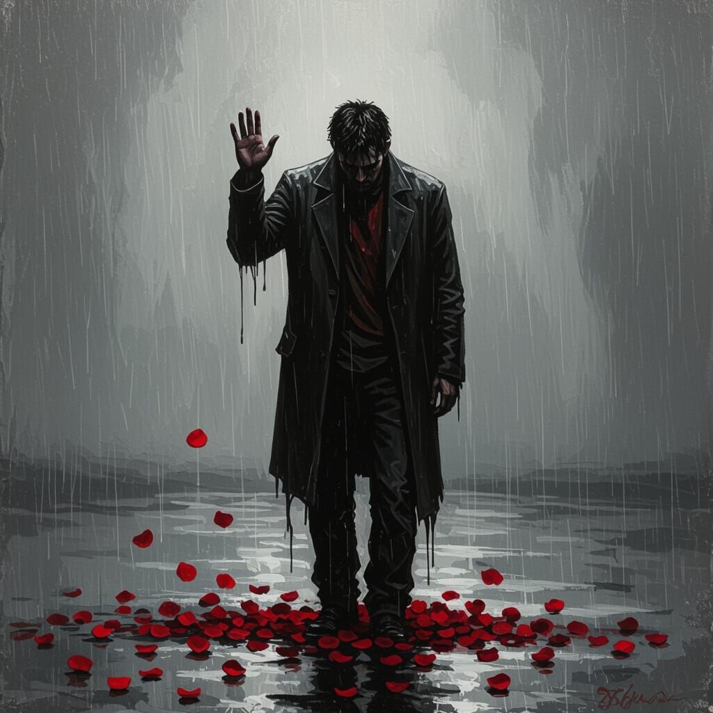 Man's Heartbreak Goodbye in Dramatic Expressionistic Style