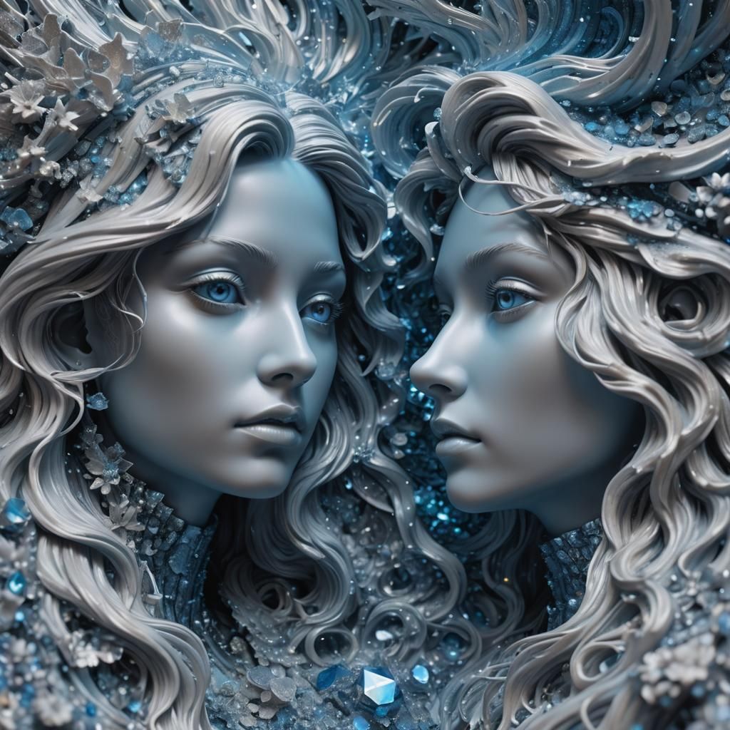 Holographic Woman in Pixelated Landscape