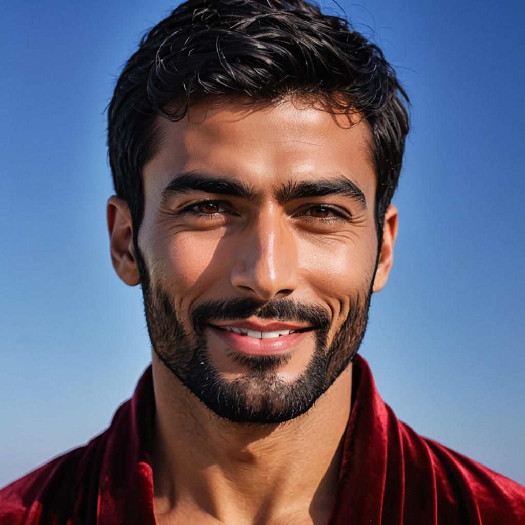 Handsome Man in Red Velvet Robe, Impasto Painting