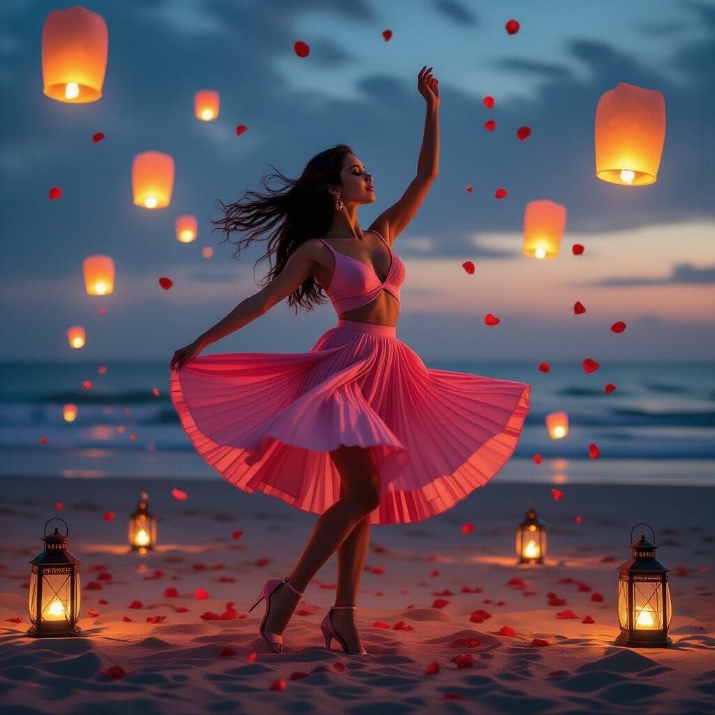 Passionate Latin Dancer Amidst Lanterns