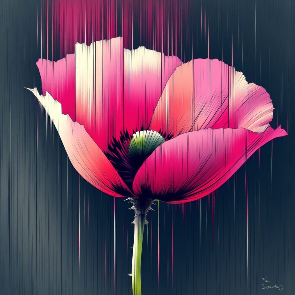 Vibrant Poppy Bud in Digital-Traditional Mashup