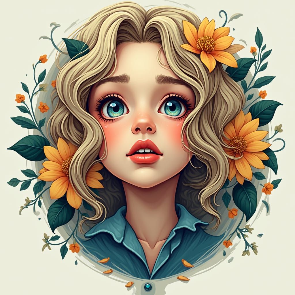 Whimsical Birdcat Hybrid Perched on a Branch