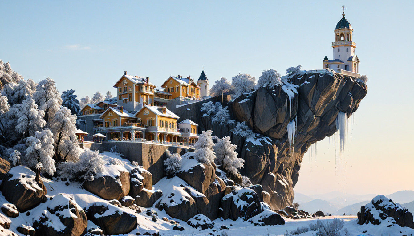 Luxurious Realist Mansion Amidst Snowy Mountains and Crystal...