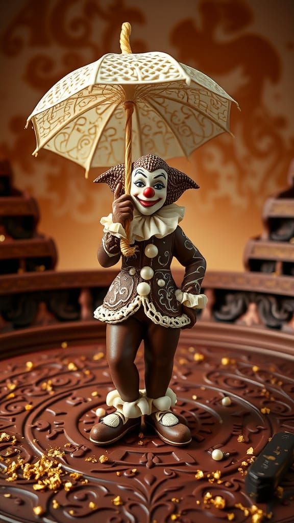 Surreal Milk Chocolate Clown with Golden Accents and Intrica...