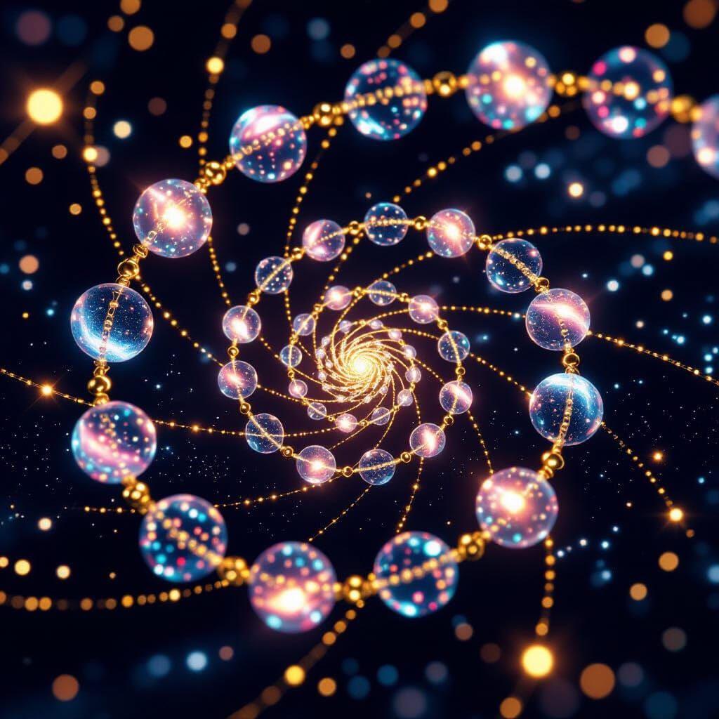 Luminous Crystal Beads in a Cosmic Spiral