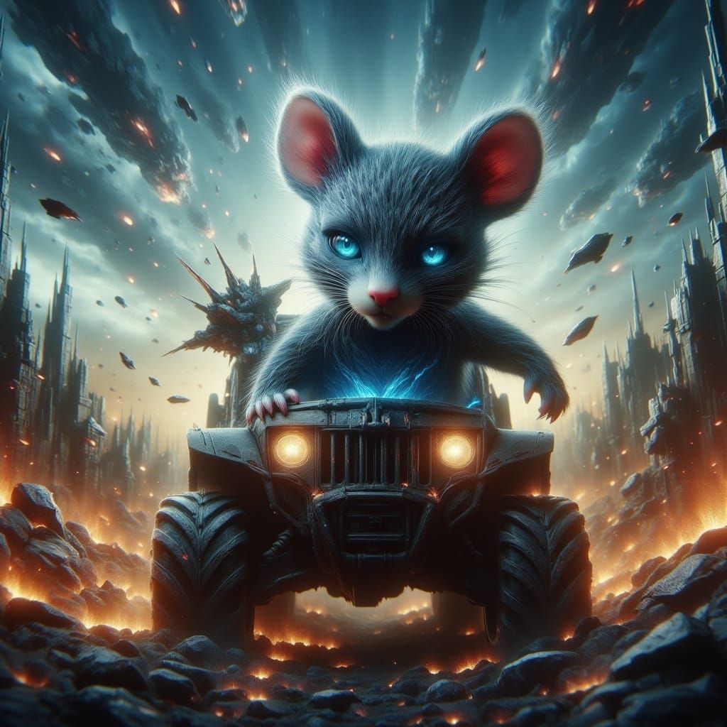 Chibi Mouse Races Tank in Apocalyptic Wasteland
