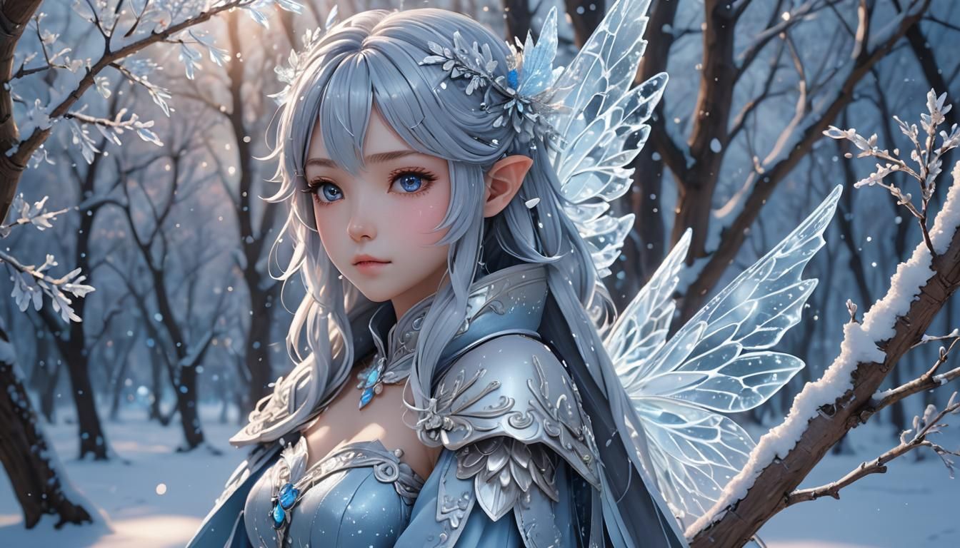 Icy Fairy Portrait in Anime Style