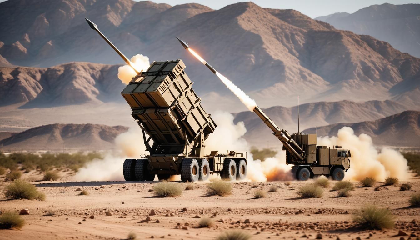Patriot Missile System in Desert Landscape