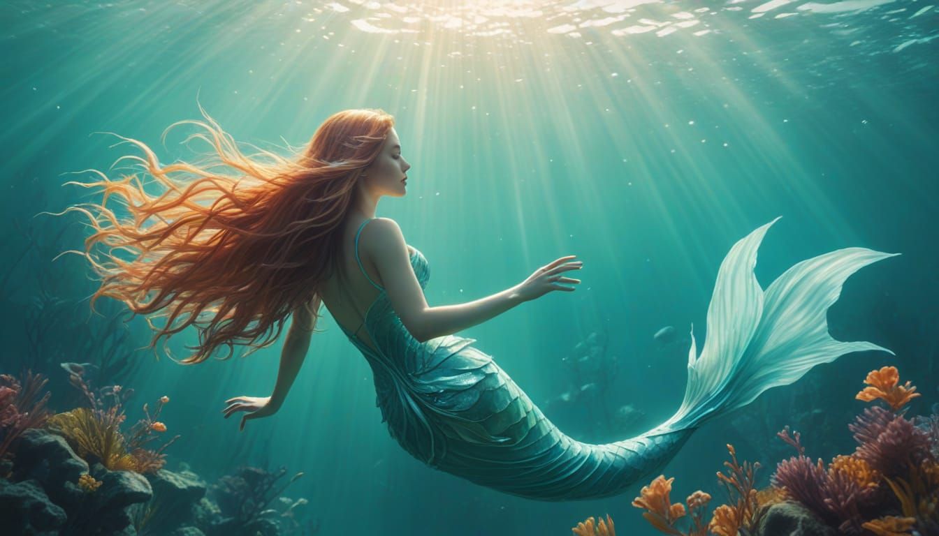 Whimsical Mermaids Swim in Iridescent Aquatic Paradise