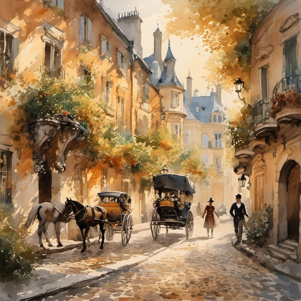 19th Century European City in Watercolor Style