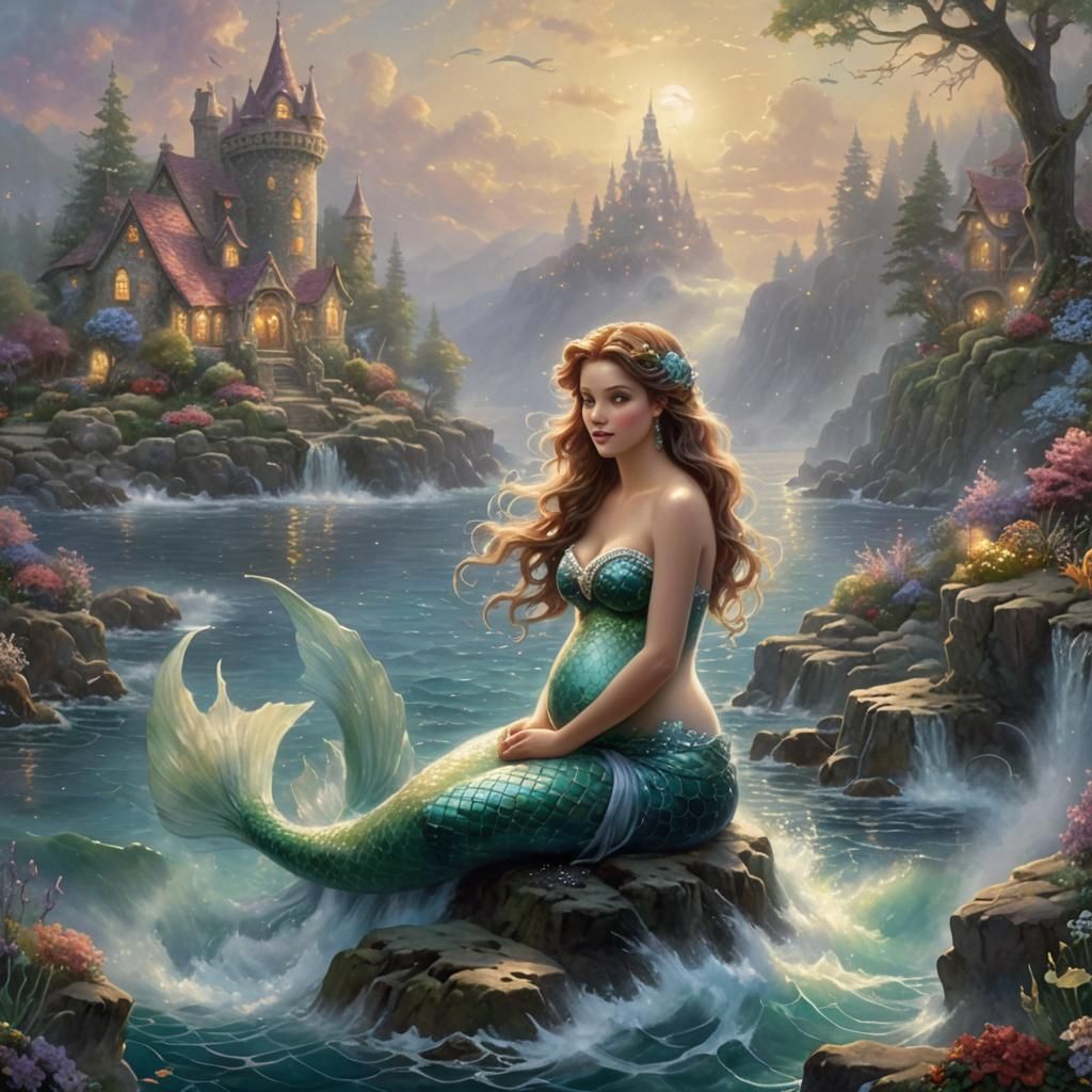 Ethereal Mermaid in Whimsical Fantasy Scene