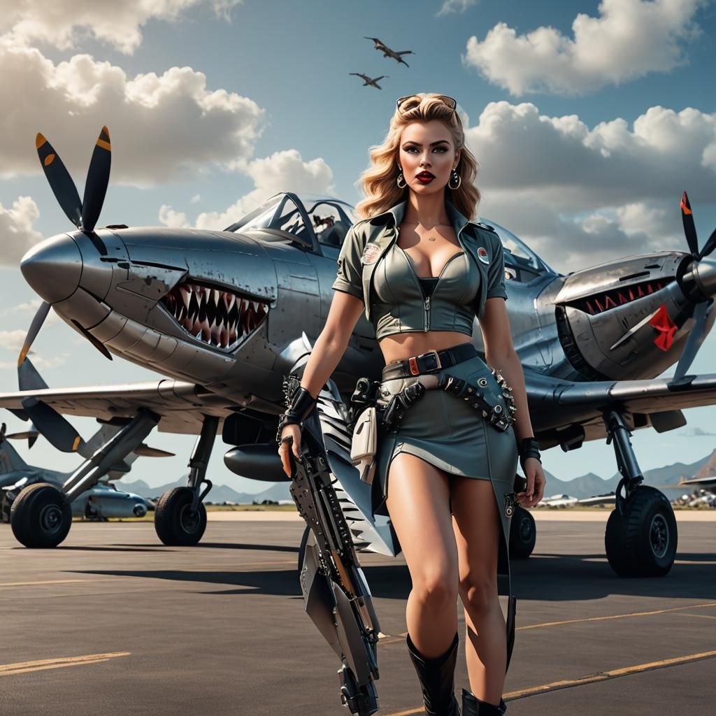 Pinup Girl and P40 Mustang in Hawaii