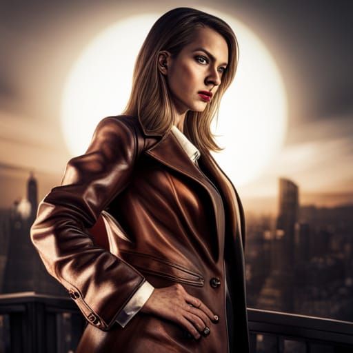 Hyperrealistic Female Mafia Boss in Gun Coat