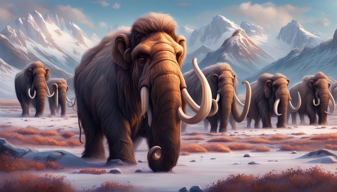 Woolly Mammoth Herd on Tundra, Hyperdetailed Art