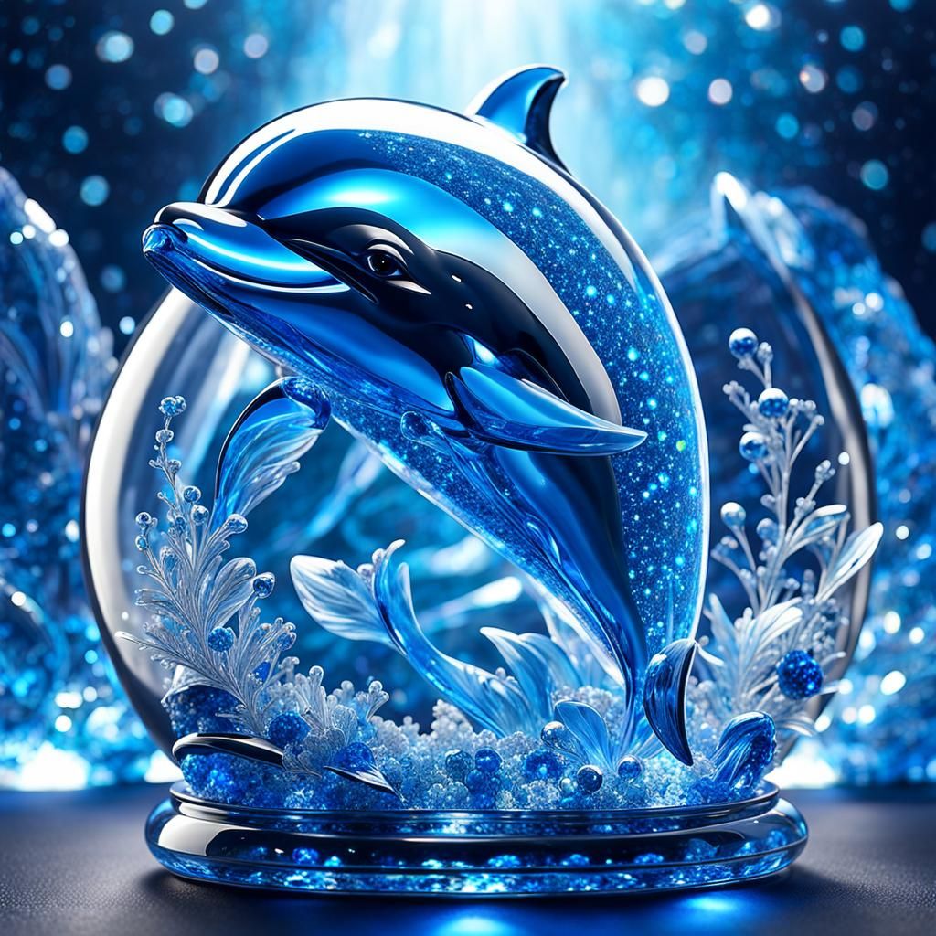 delicate light blue crystal glass sculpture of an adorable b...