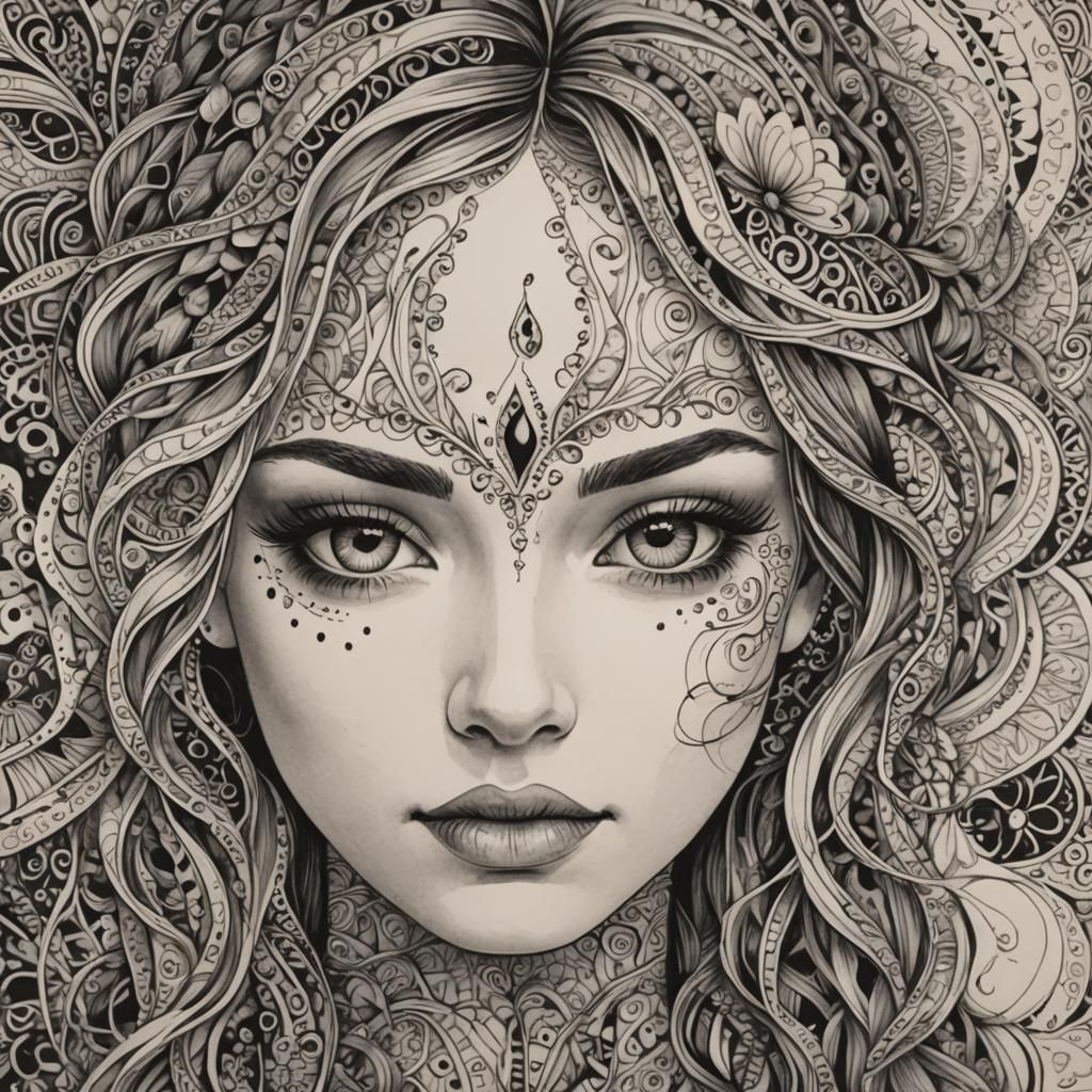 Zentangle Art: Intricate Portrait of a Woman