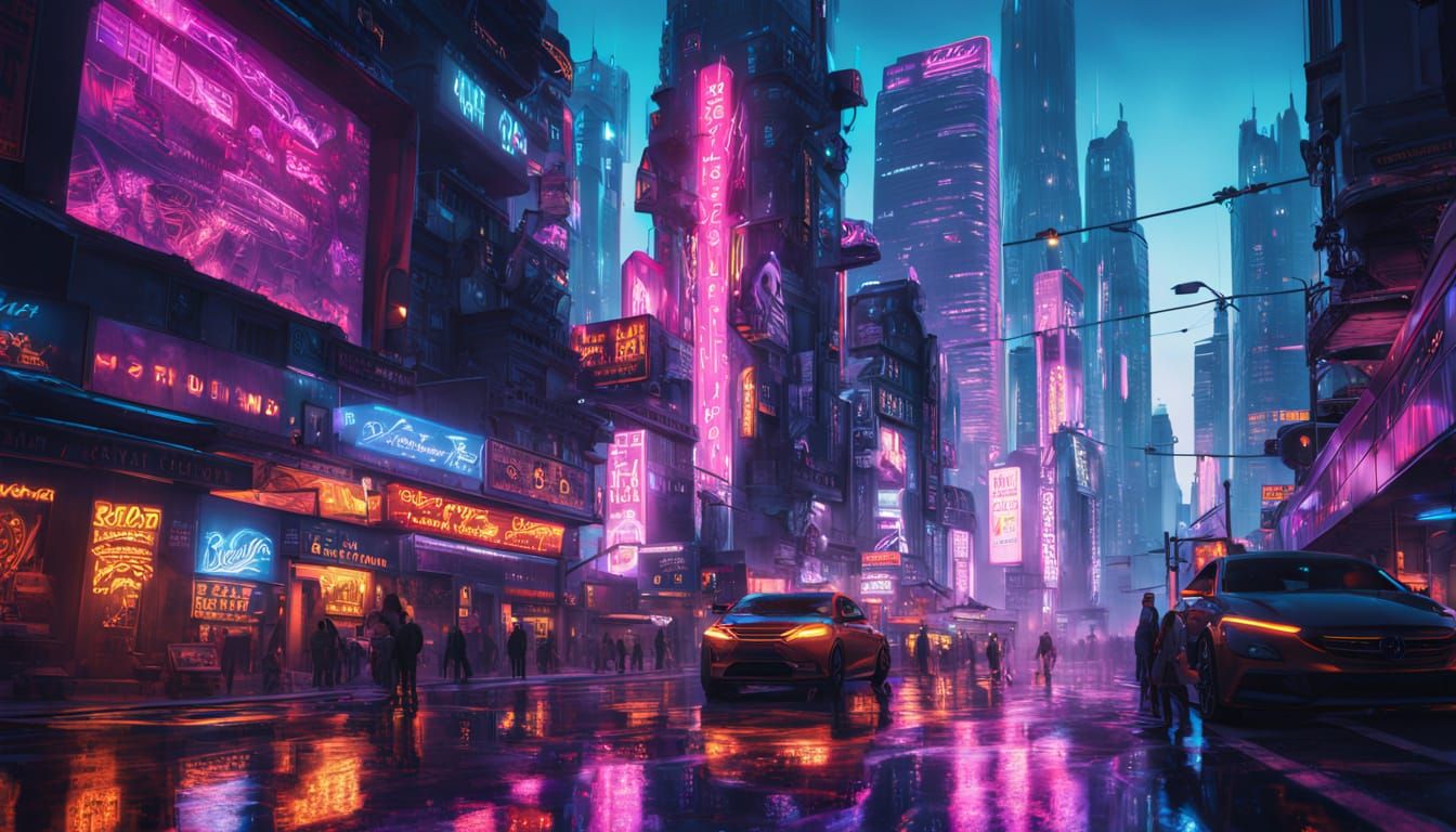 Epic Futuristic Cityscape in Neon Golden Hour