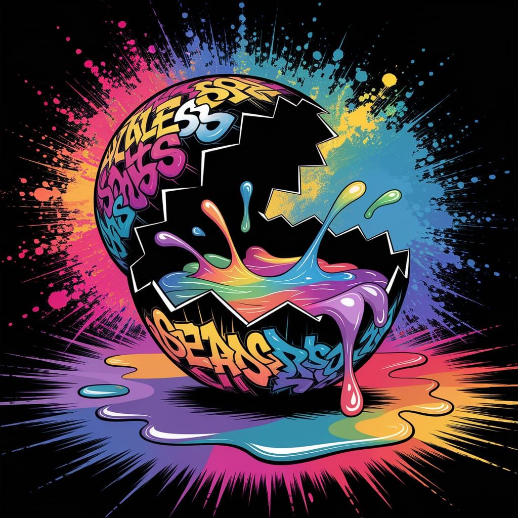 Surreal Egg in Vibrant Graffiti Patterns