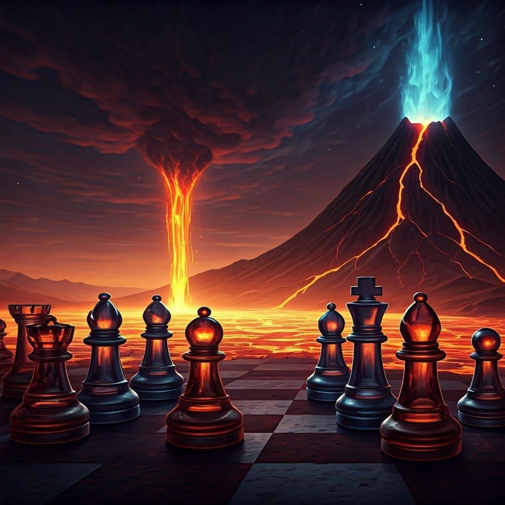 Molten Lava Chess Game in Pop Surrealist Style