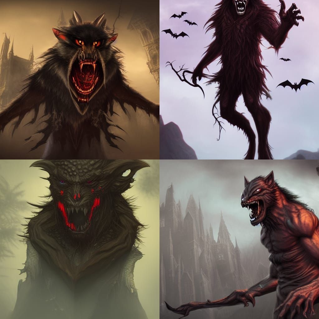 Halloween Vampire Werewolf in Detailed Matte Painting