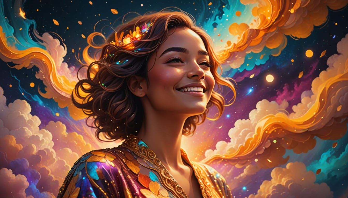 Celestial Joy in Vibrant Cosmic Scene