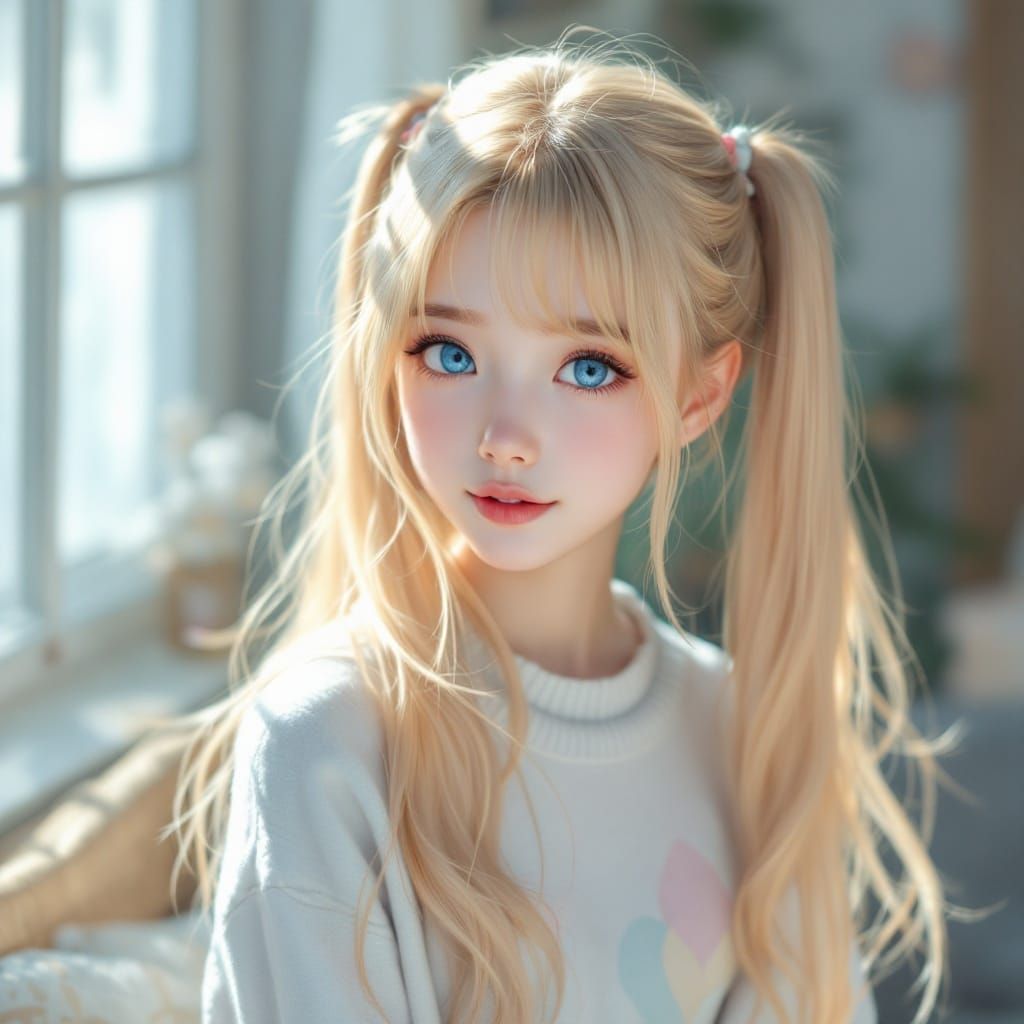 Delicate Girl in Serene Pastel Landscape