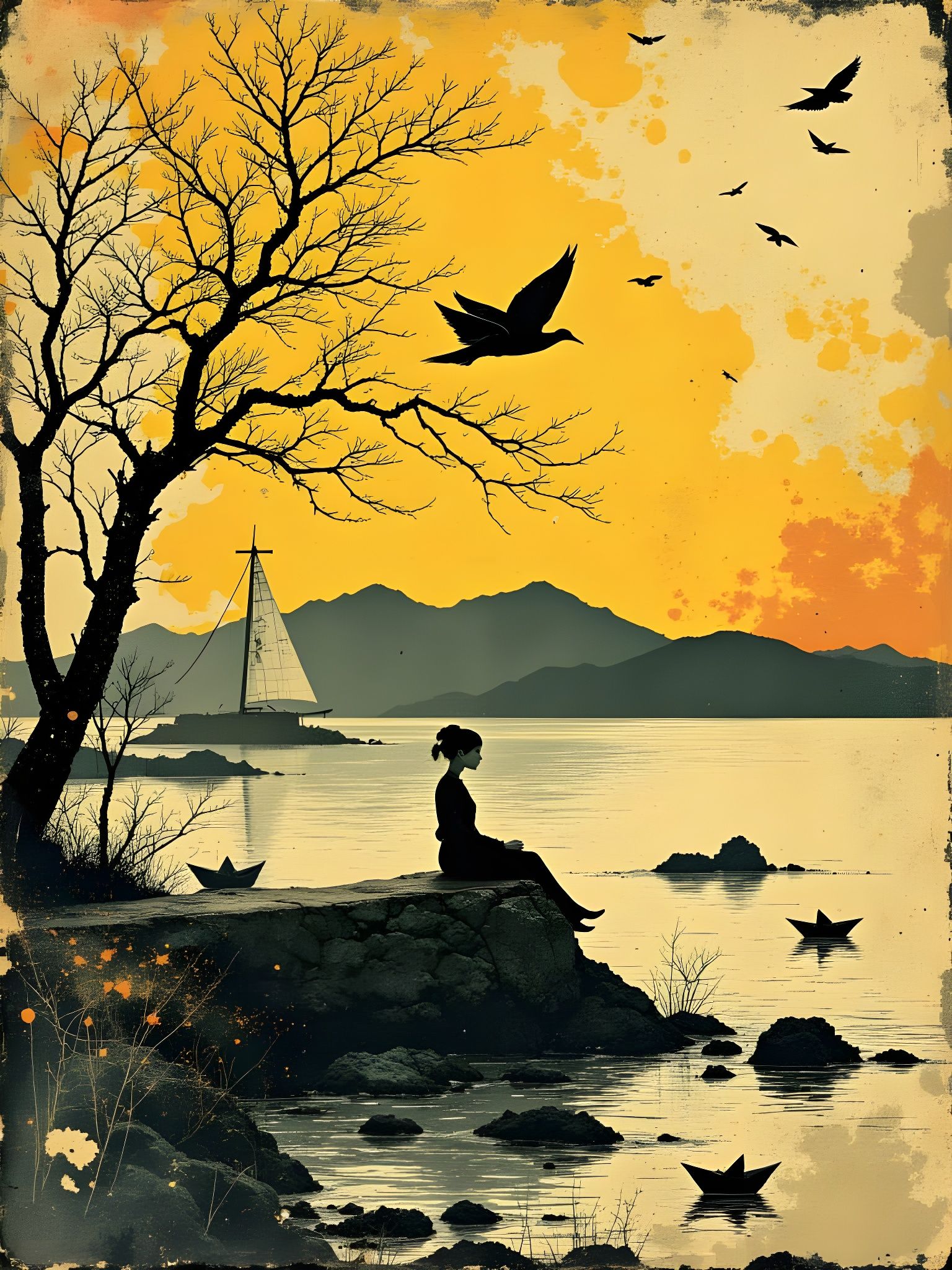 Paper Boats Adrift in Moonlit Waters