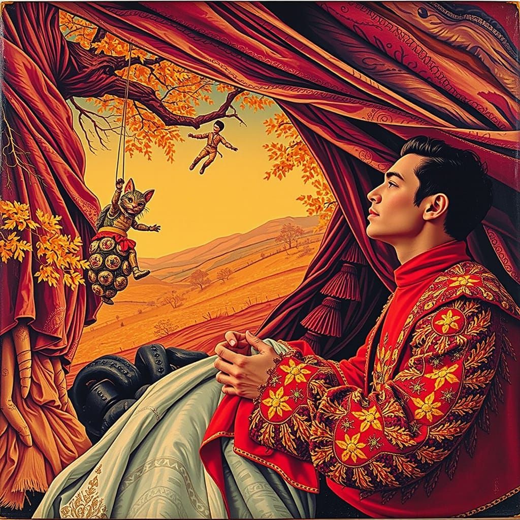 Mythological Chimaera and Matador in Surreal Life Cycle Scen...