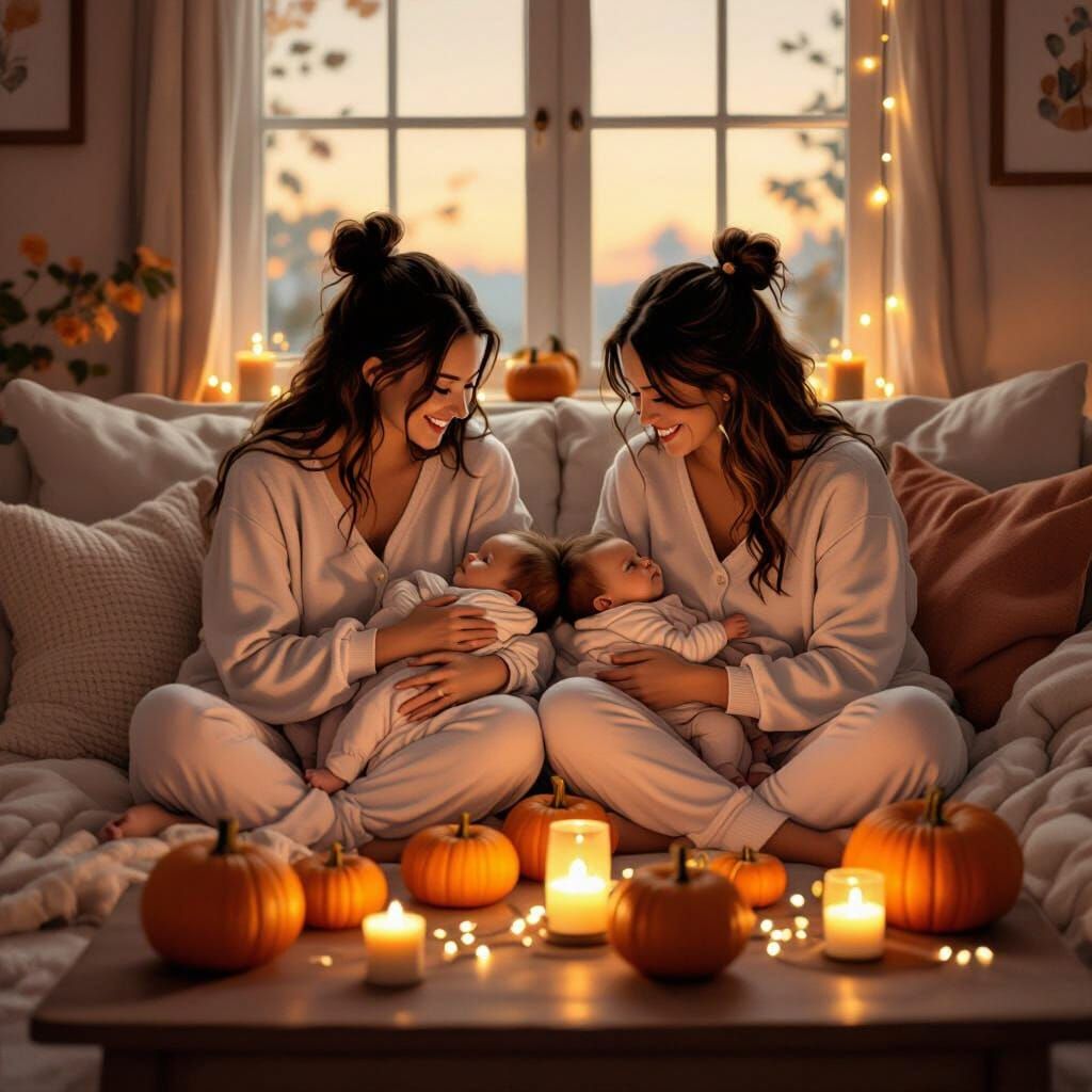 Cozy Moms and Babies: Whimsical Illustration