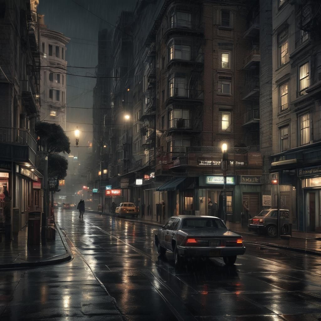 San Francisco Rainy Night Liminal Space in Comic Book Art
