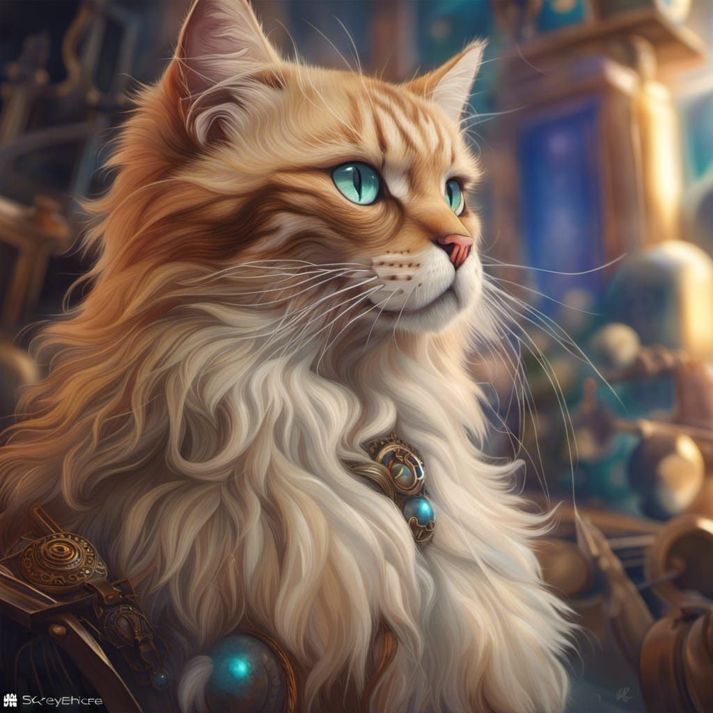 Hyper-Realistic Treasure Hunting Cat in Digital Illustration