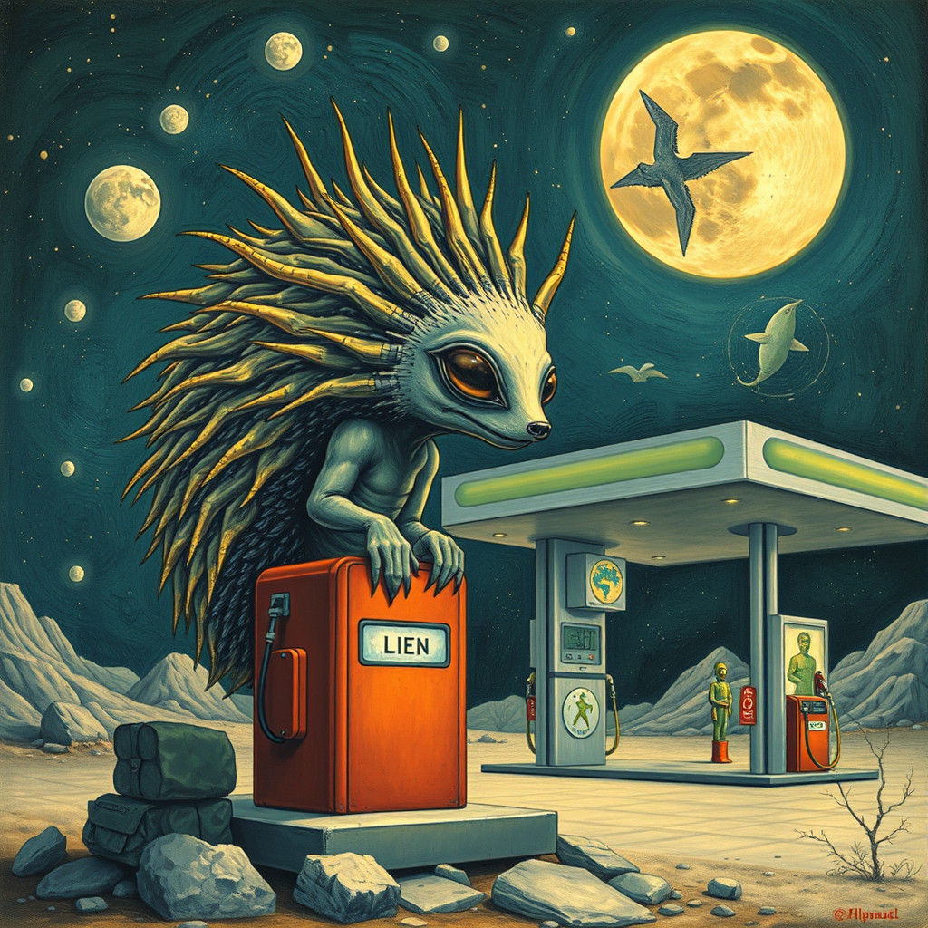 Alien Hedgehog at Interstellar Gas Station