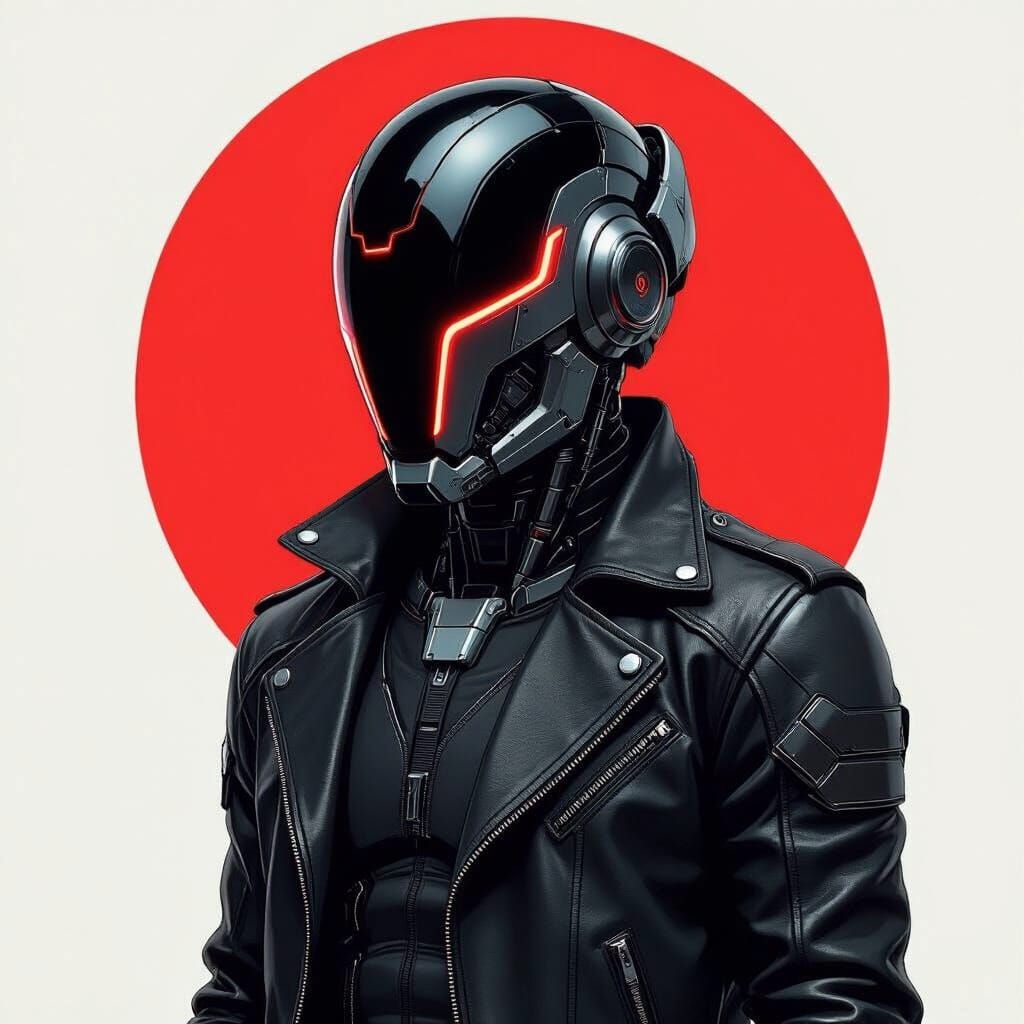 Futuristic Cyborg in Cyberpunk Style with Red Background