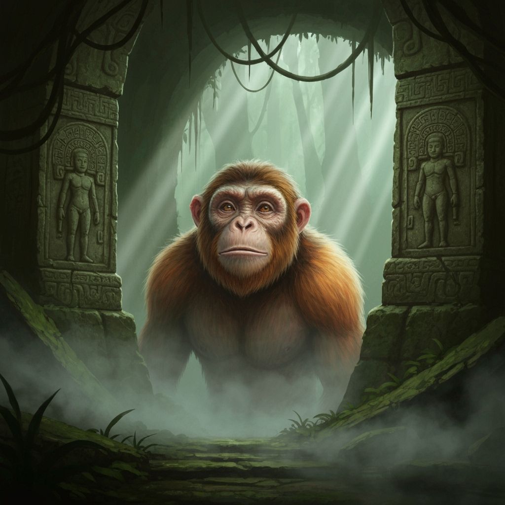 Orang Pendek Concept Art in Mysterious Rainforest Ruin