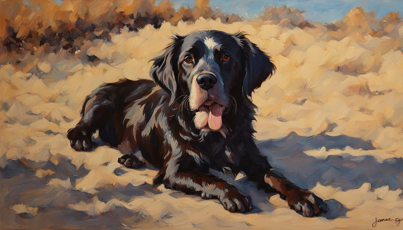 Best Friends: Youthful Figure with Loyal Dog, Oil Painting