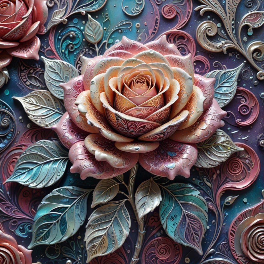 Ethereal Plaster Rose in Vibrant Embossed Relief