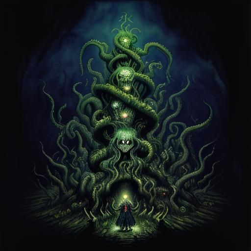 Creepy Tentacled Queen Marmot in Sinister Horror Scenery