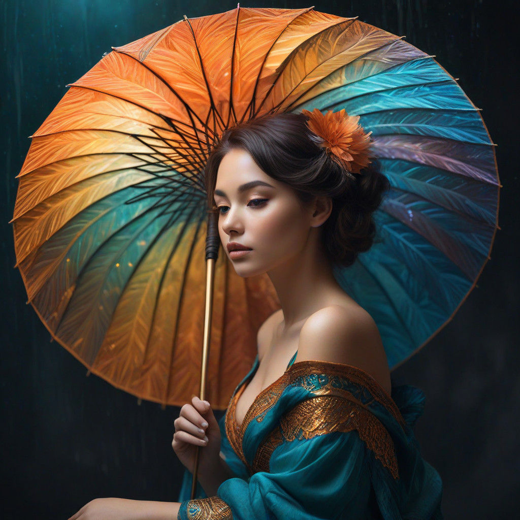 Surrealist Beauty Reveals Mystical Umbrella in Art Nouveau S...